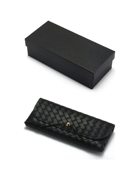 Funda de Gafas de Cuero Negro para Hombres y Mujeres