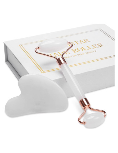 Rodillo de Jade Facial XYZBSTAR Gua Sha Blanco 14.2x5.8cm