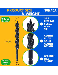 Broca de Auger SOMADA 1,91 cm x 19,05 cm para Madera 2