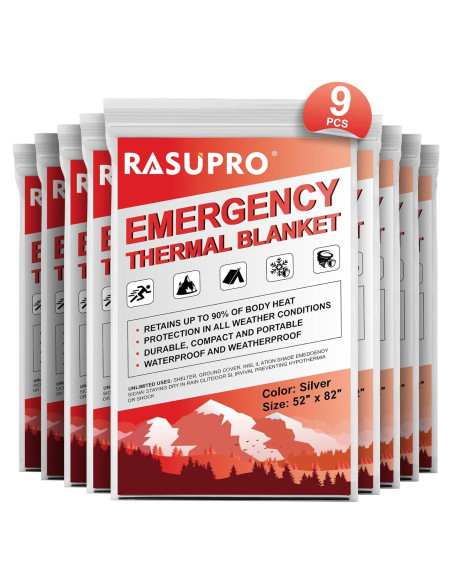 Paquete de 9 mantas de emergencia Rasupro Mylar térmicas
