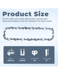 Cadena de sierra de pértiga 8" TOSRWGLL RC800 - Paquete de 3 2
