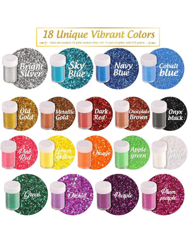 LEOBRO Brillo Extra Fino 18 Colores para Manualidades 270g