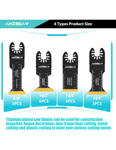 18 Piezas Cuchillas Oscilantes Titanio AMZBSAW para Metal