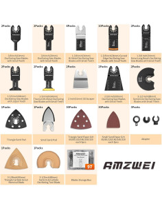 97 Piezas Hojas Oscilantes AMZWEI Titanio y Lija 44mm 2