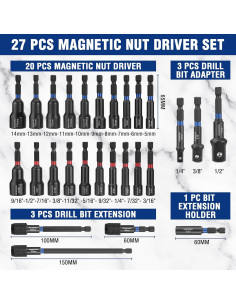 Set 27 Piezas Controladores Tuercas Magnéticos WORKPRO 2
