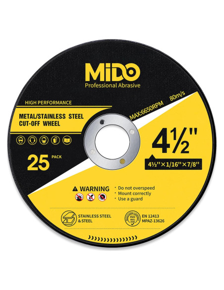 Ruedas de Corte MIDO 25 PCS Óxido de Aluminio 11.43 cm