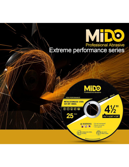 Ruedas de Corte MIDO 25 PCS Óxido de Aluminio 11.43 cm