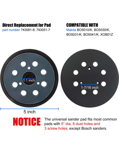 Pad de Lijado Makita 743081-8, 12,7 cm, Gancho y Asa