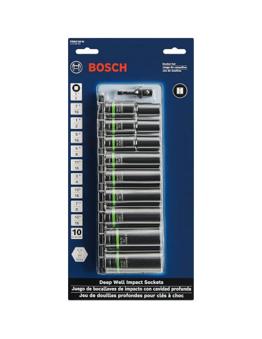 Juego de 10 Enchufes Profundos Bosch ITDSO12V10 1/2"
