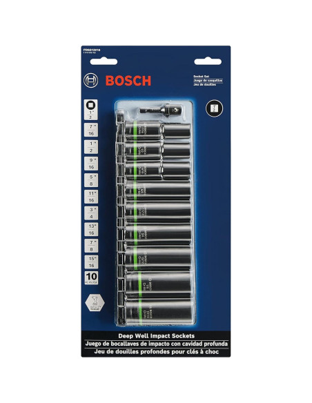 Juego de 10 Enchufes Profundos Bosch ITDSO12V10 1/2"