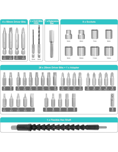 Destornillador Eléctrico X-YEAH 3.7V Inalámbrico con 45 Piezas
