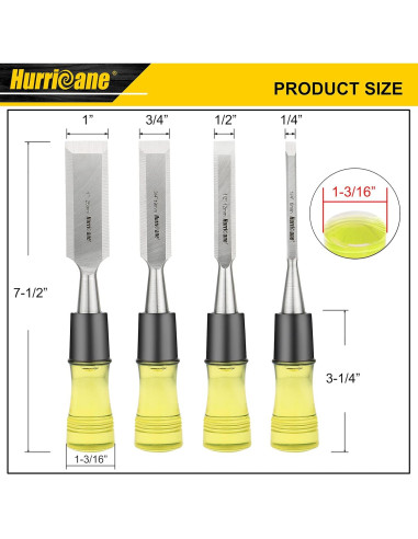 Juego de 4 Gubias de Madera Hurricane con Mango Extragrande