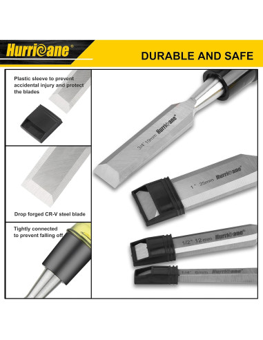 Juego de 4 Gubias de Madera Hurricane con Mango Extragrande