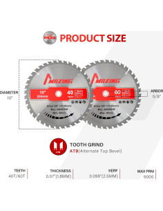 MAZING Paquete 2 Sierras Circulares 25.4cm 40T y 60T 2