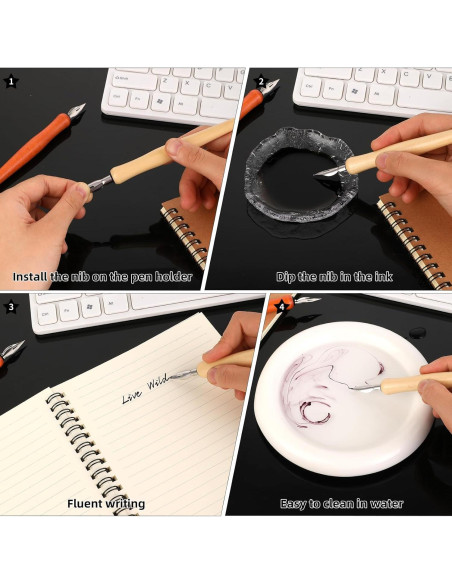 Conjunto de Plumas de Caligrafía Bewudy 10 Piezas con Puntas de Acero Inoxidable