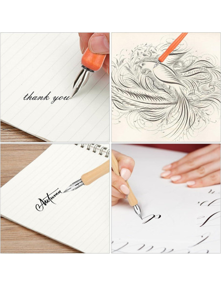 Conjunto de Plumas de Caligrafía Bewudy 10 Piezas con Puntas de Acero Inoxidable