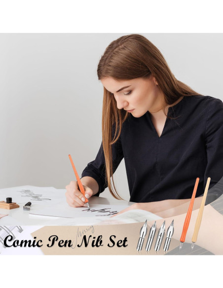 Conjunto de Plumas de Caligrafía Bewudy 10 Piezas con Puntas de Acero Inoxidable