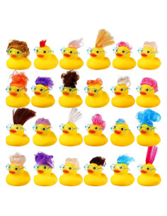 24 Patos de Goma para Baño con Gafas de Sol y Peluca