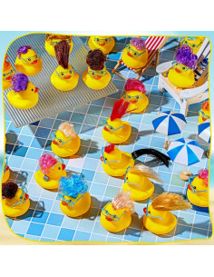 24 Patos de Goma para Baño con Gafas de Sol y Peluca 2