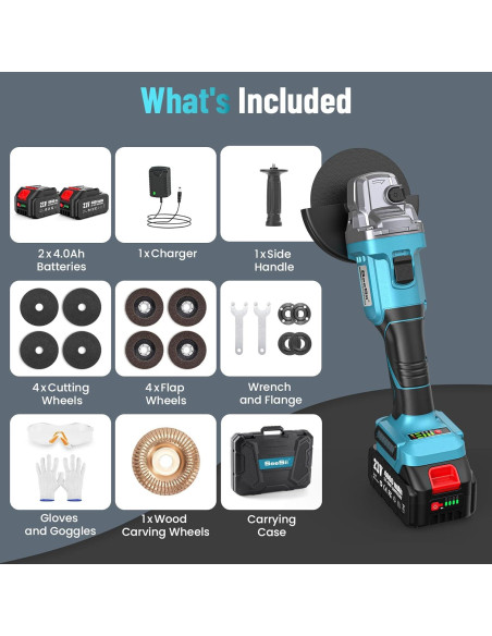 Amoladora Angular Inalámbrica Seesii 21V 10000RPM 4.5"