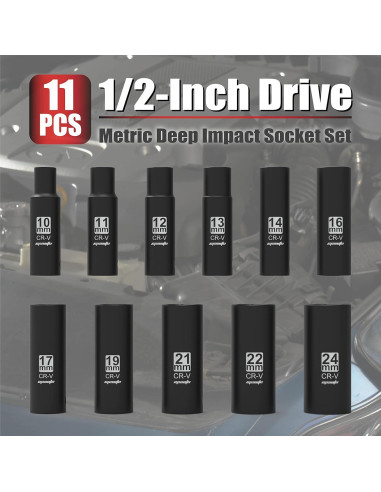 Conjunto de Enchufes de Impacto Profundo EPAuto 11 Piezas 10-24 mm