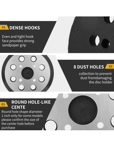 Almohadilla de Lijadora 5" Metal Johnnyue 1 Paquete 8 Agujeros