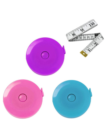 Paquete de 3 Cintas Métricas Retráctiles 1.5m Doble Cara Paquete de 3 Cintas Métricas Retráctiles 1.5m Doble Cara