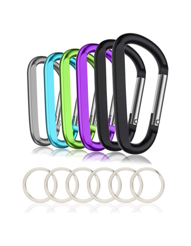 6 Clips de Carabiner de Aluminio CampTek 79mm Multicolor