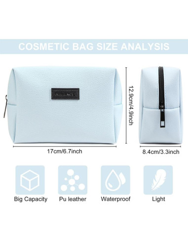 Estuche de Maquillaje MAANGE Azul de Cuero PU Portátil 17x8.4x12.4cm