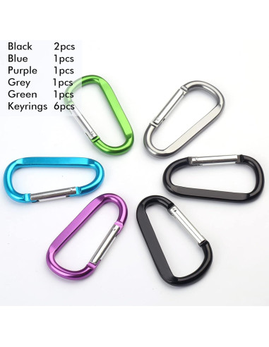 6 Clips de Carabiner de Aluminio CampTek 79mm Multicolor