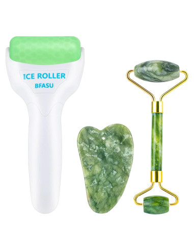Juego de Rodillos Faciales 3 en 1 BFASU - Rodillo de Hielo y Jade