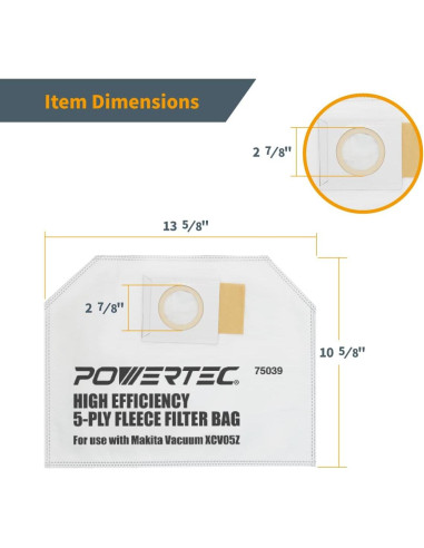 Bolsas de Filtro POWERTEC 10PK para Aspiradora Makita XCV05