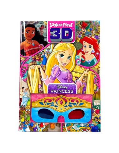 Disney Princess, Moana, Airiel, Rapunzel, and More! - 3D Look and Find Activity Book! - Tiara 3D Glasses Included! - PI Kids