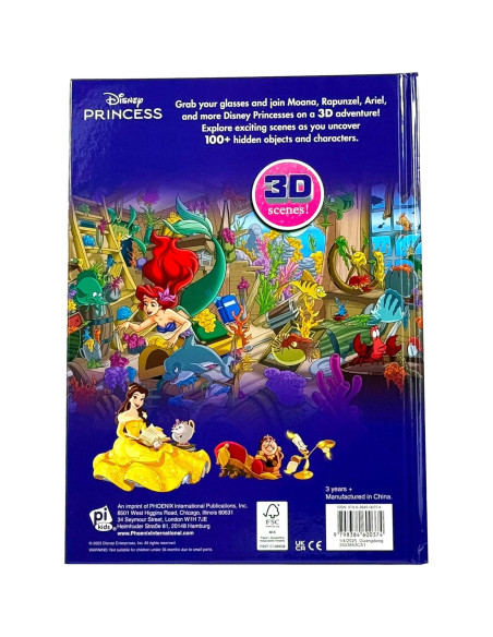 Disney Princess, Moana, Airiel, Rapunzel, and More! - 3D Look and Find Activity Book! - Tiara 3D Glasses Included! - PI Kids