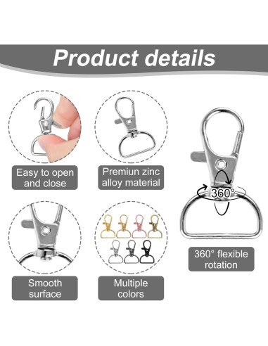60 Ganchos de Clip Giratorios HXSEMAYIG para Llaveros 3.8 cm