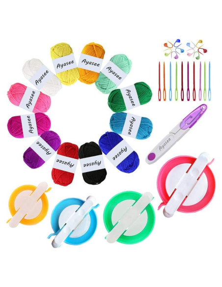 Kit de Hacer Pompones de Hilo Ayasee - 4 Hacedores + 12 Hilos