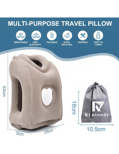 Almohada de Viaje Inflable Kimiandy 53 cm Gris Oscuro 2