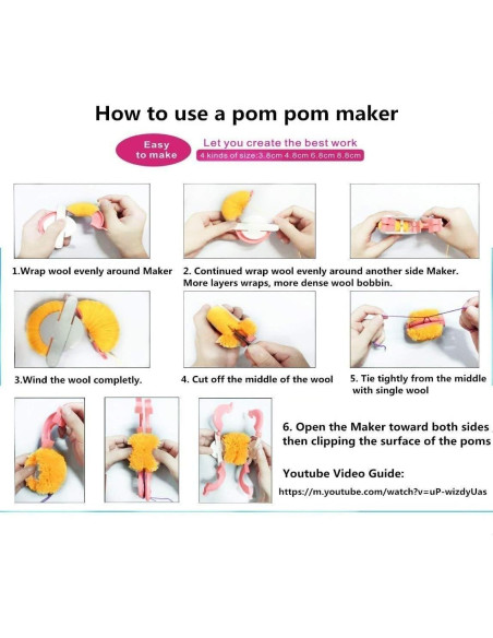 Fabricante de Pompones RRigo 4 Tamaños + Accesorios de Tejido