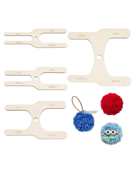 Creador de Pompones de Madera BENECREAT 4 Piezas 8 Tamaños