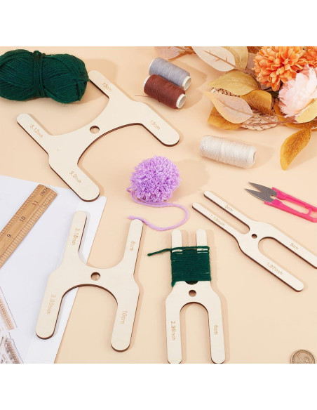 Creador de Pompones de Madera BENECREAT 4 Piezas 8 Tamaños