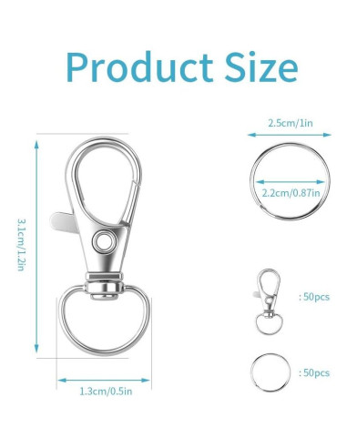 100 Ganchos de Llavero HXSEMAYIG con Cierres de Langosta Plata