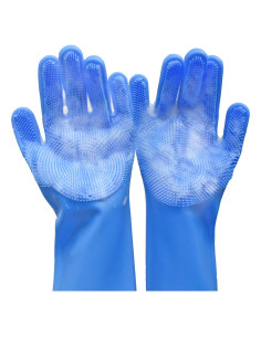 Guantes de Aseo para Mascotas Yintoper Azul 2 en 1 Silicona