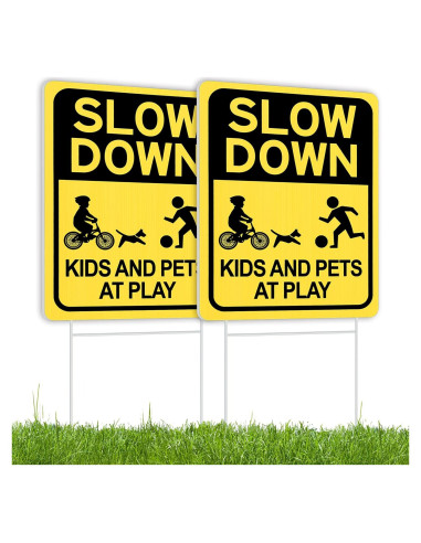 Señal de Reducir Velocidad HISVISION 2 Pack Niños Mascotas