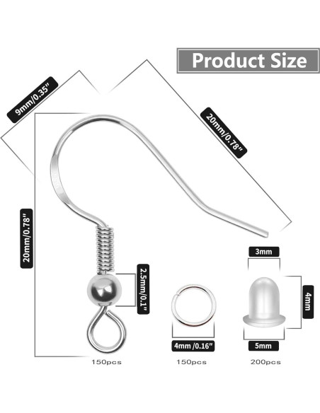 Kit de Ganchos de Aretes Plata 925 Huucky 500 Piezas