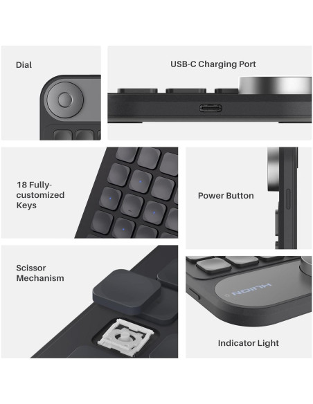 Teclado Programable Bluetooth Huion Keydial Mini 18 Teclas