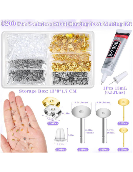 Kit de Pegamento para Joyería Anezus con 600 Piezas de Aretes