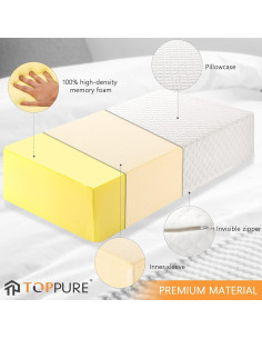 Cojín de Espuma de Memoria TOPPURE 60x30x12 cm Blanco 2