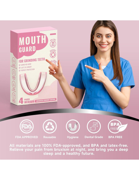 Paquete de 4 Protectores Bucales Medianos Natrlteeth Rosados