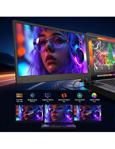 Monitor Portátil Doble 14'' FHD IPS SMISEACOW 1080P