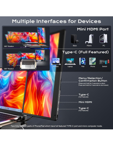 Monitor Portátil Doble 14'' FHD IPS SMISEACOW 1080P